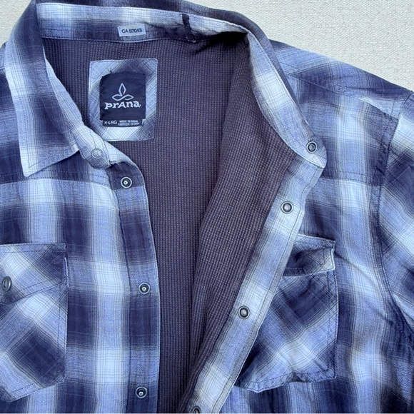 Prana Asylum Checkered Flannel Thermal Long Sleeve Shirt Black White Work XL - Picture 7 of 13